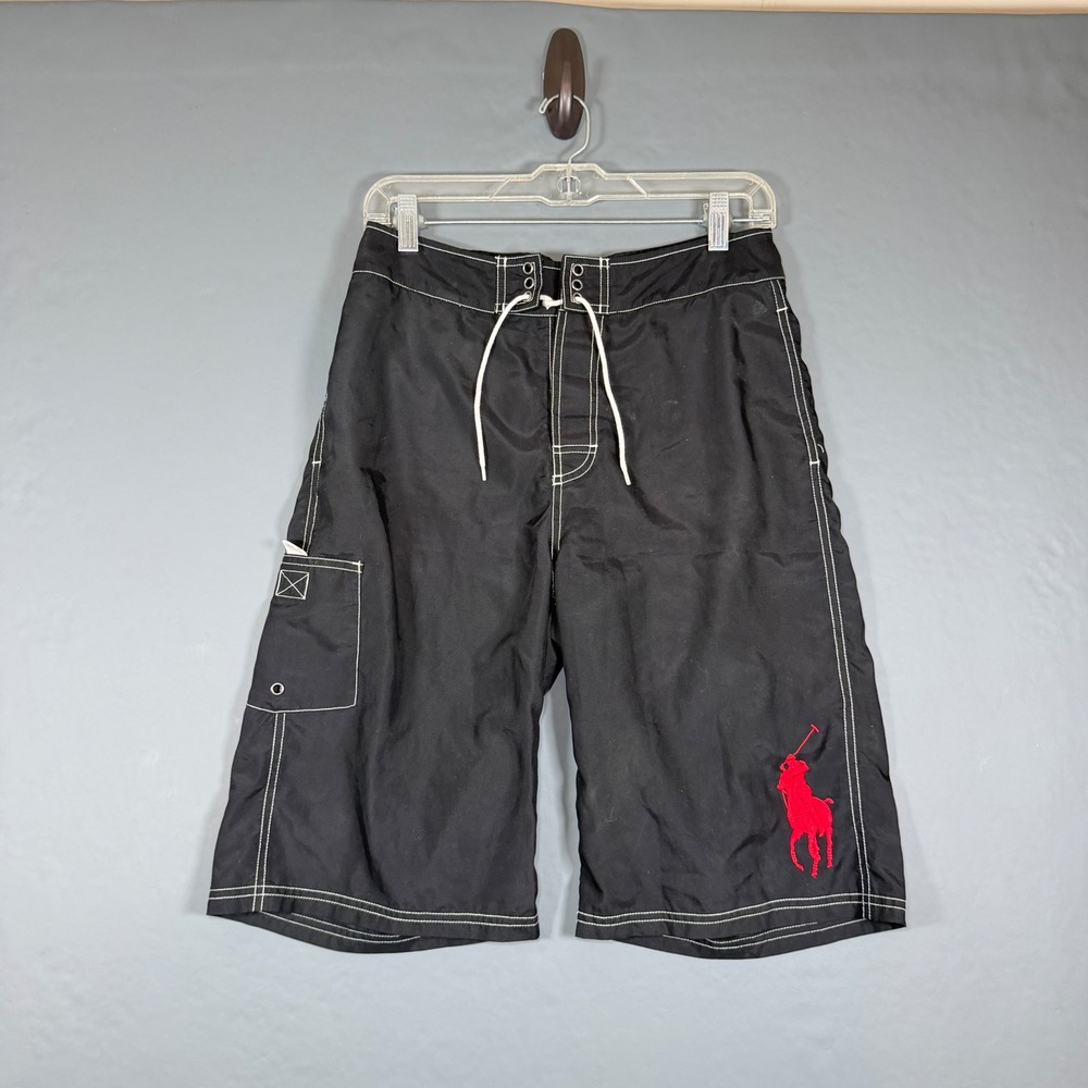 Polo Ralph Lauren Black Red Horse Swim Trunks Shorts Size Youth L RN41381